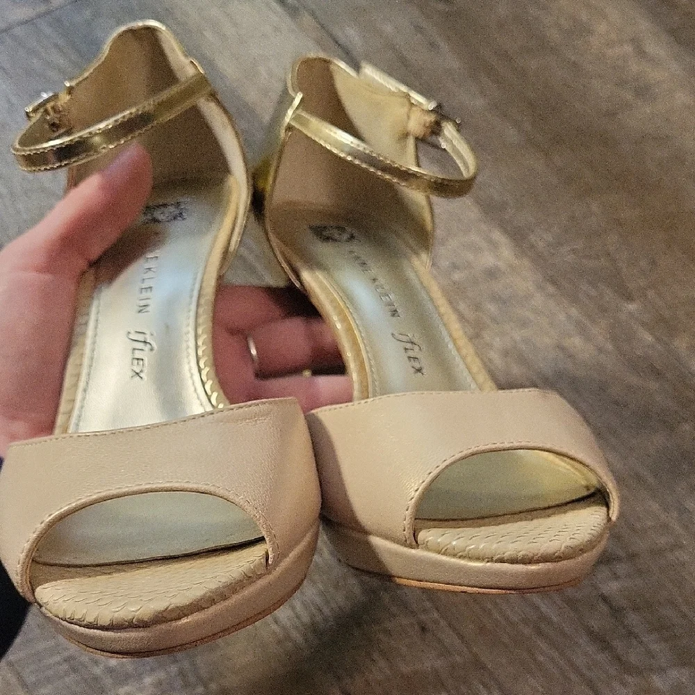 Anne Klein Gold and Cream Peep-Toe Heels - Picture 7 of 8